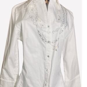 Christine Alexander White Button Up Shirt Blouse With Sequins Size Med